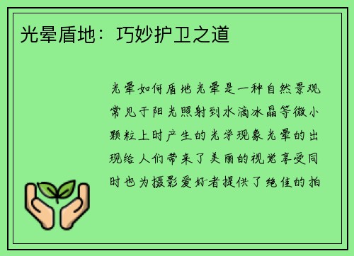 光晕盾地：巧妙护卫之道